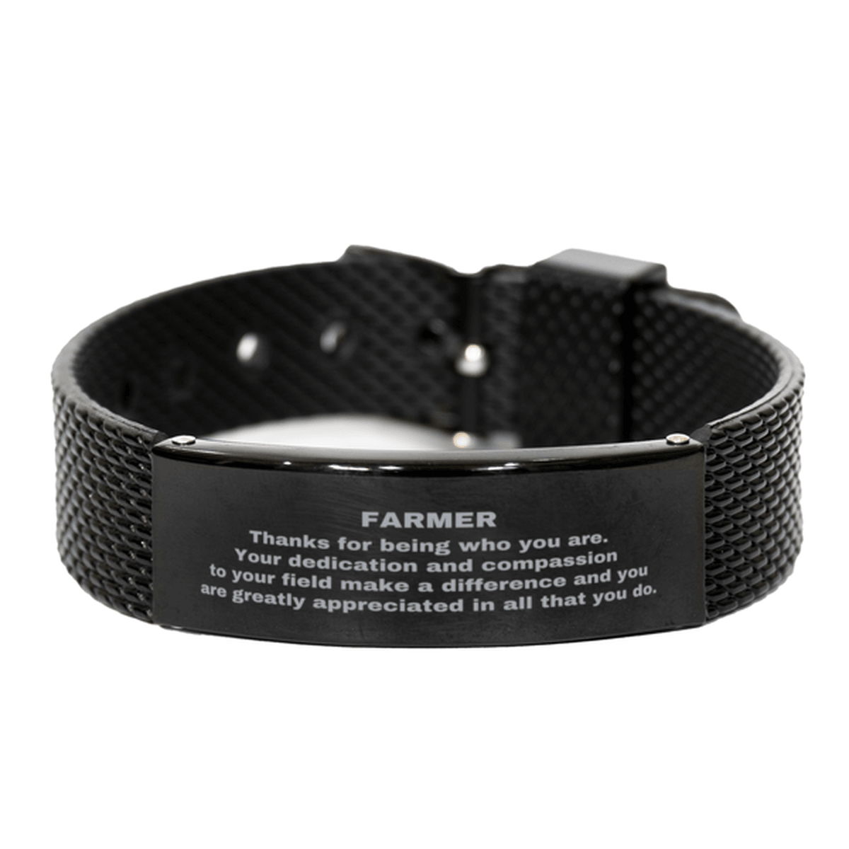Farmer Black Shark Mesh Stainless Steel Engraved Bracelet - Thanks for being who you are - Birthday Christmas Jewelry Gifts Coworkers Colleague Boss - Mallard Moon Gift Shop