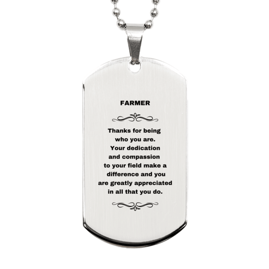 Farmer Silver Dog Tag Necklace Engraved Bracelet - Thanks for being who you are - Birthday Christmas Jewelry Gifts Coworkers Colleague Boss - Mallard Moon Gift Shop