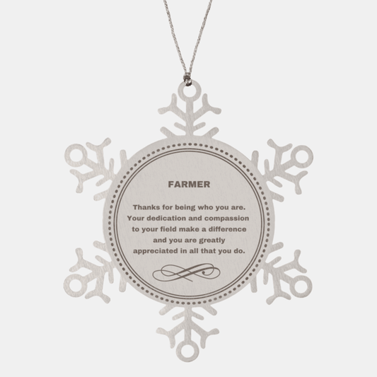 Farmer Snowflake Ornament - Thanks for being who you are - Birthday Christmas Jewelry Gifts Coworkers Colleague Boss - Mallard Moon Gift Shop