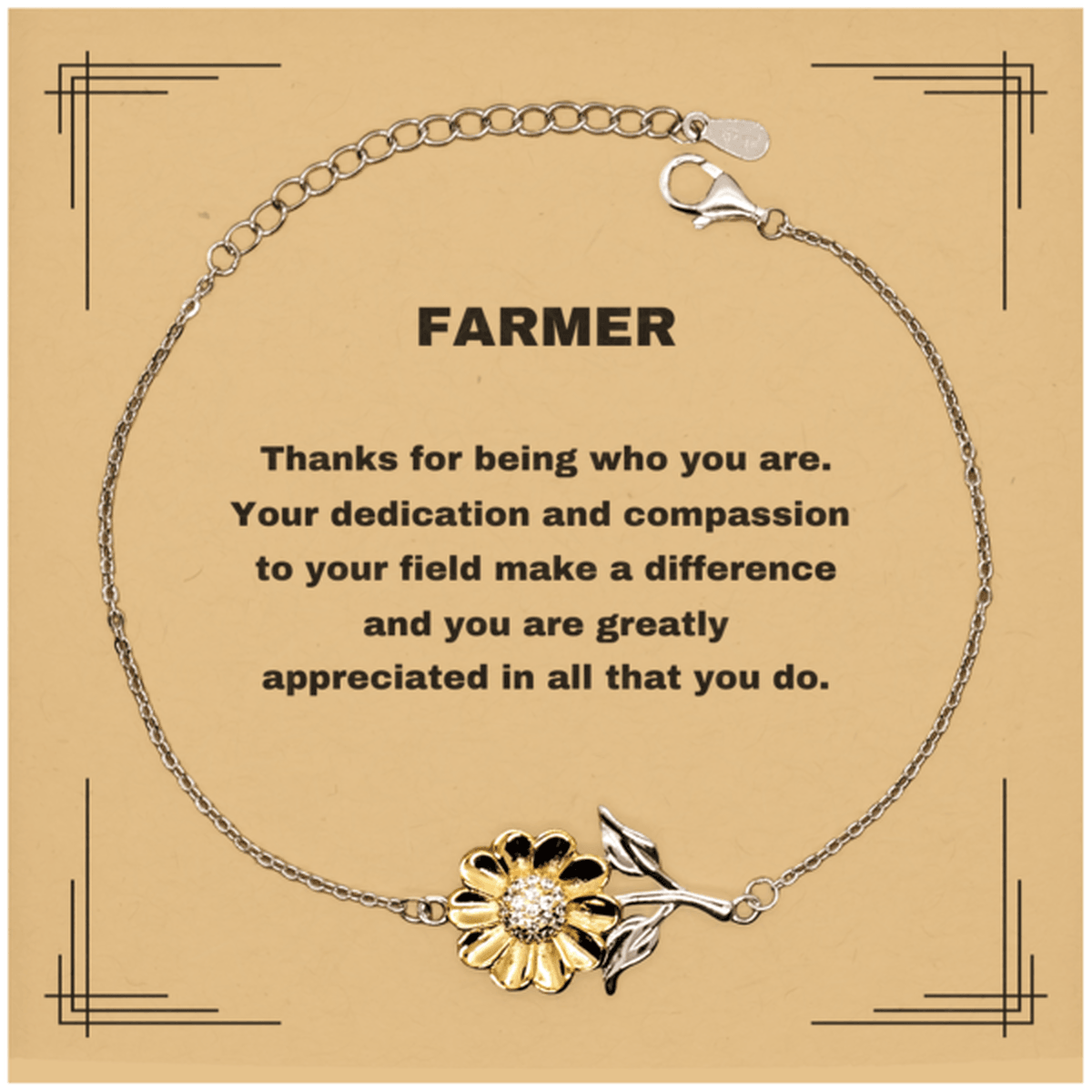 Farmer Sunflower Bracelet - Thanks for being who you are - Birthday Christmas Jewelry Gifts Coworkers Colleague Boss - Mallard Moon Gift Shop