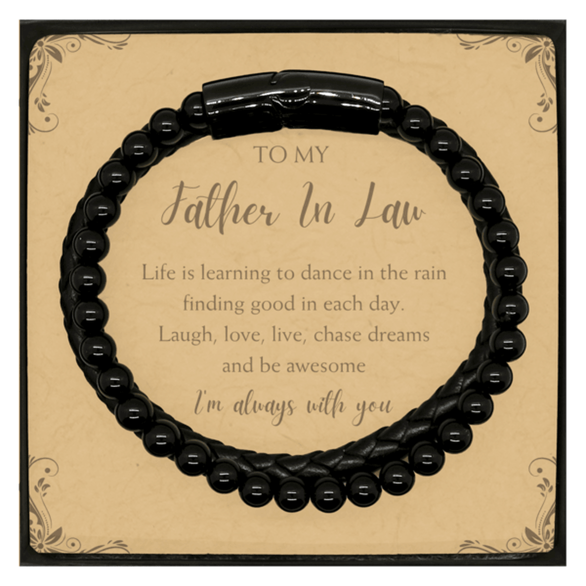 Father In Law Christmas Perfect Gifts, Father In Law Stone Leather Bracelets, Motivational Father In Law Message Card Gifts, Birthday Gifts For Father In Law, To My Father In Law Life is learning to dance in the rain, finding good in each day. I'm always - Mallard Moon Gift Shop