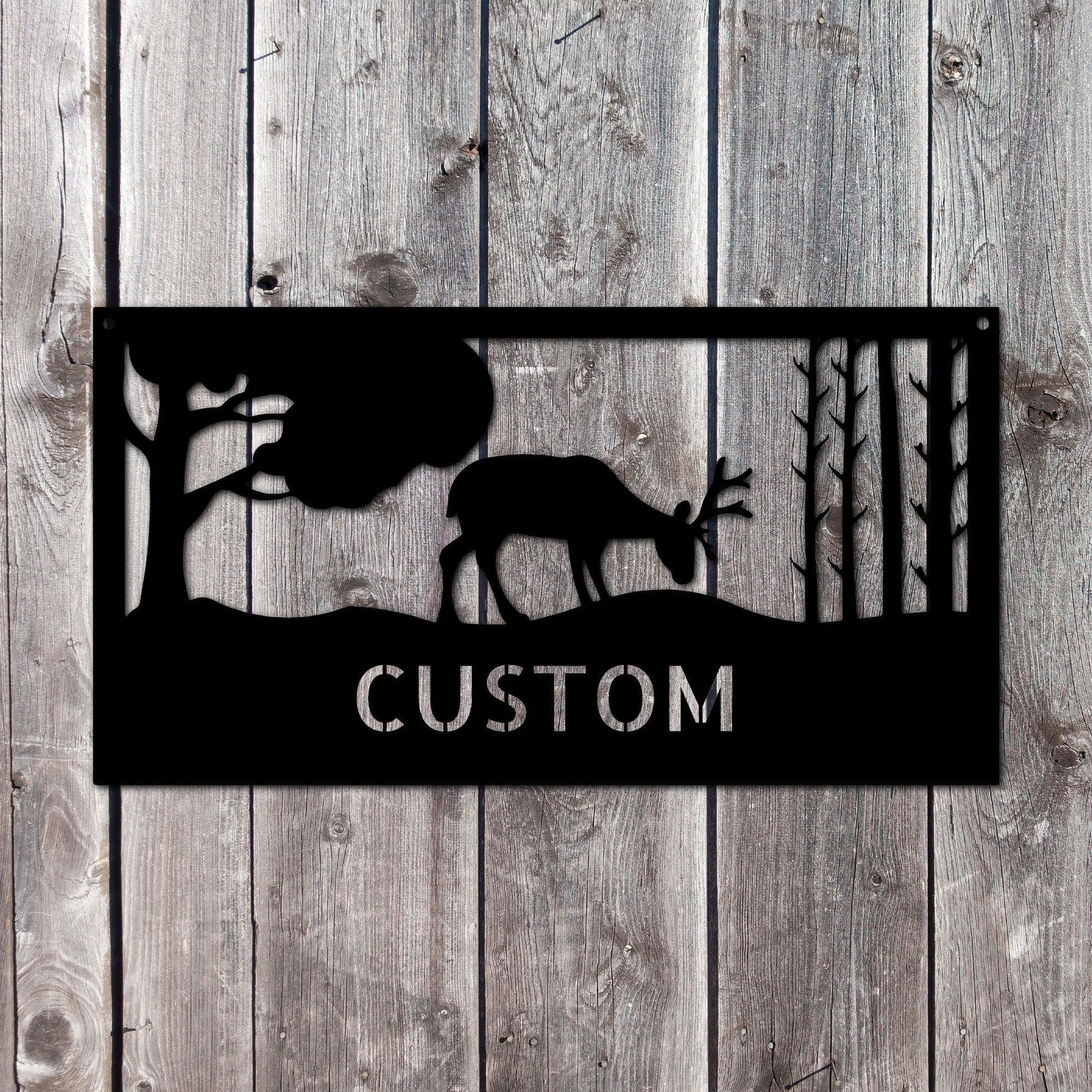 Grazing Deer Personalized Metal Art Wall Sign - Mallard Moon Gift Shop