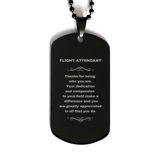 Flight Attendant Black Dog Tag Necklace Engraved Bracelet - Thanks for being who you are - Birthday Christmas Jewelry Gifts Coworkers Colleague Boss - Mallard Moon Gift Shop