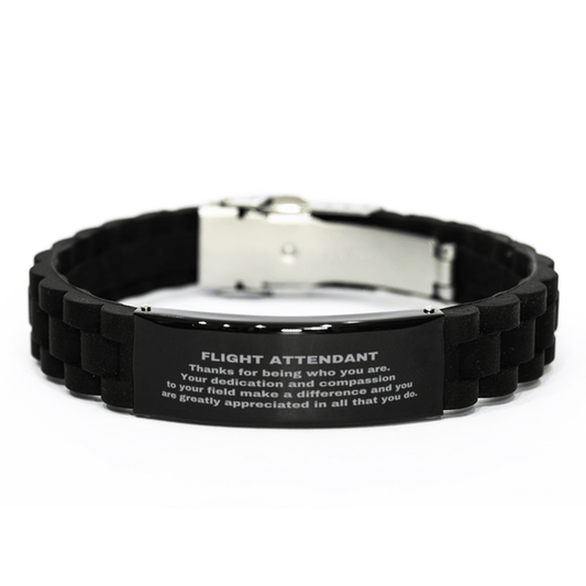 Flight Attendant Black Glidelock Clasp Engraved Bracelet - Thanks for being who you are - Birthday Christmas Jewelry Gifts Coworkers Colleague Boss - Mallard Moon Gift Shop