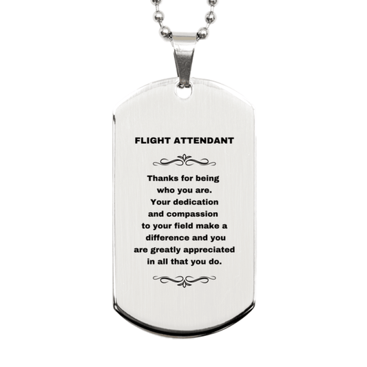 Flight Attendant Silver Dog Tag Necklace Engraved Bracelet - Thanks for being who you are - Birthday Christmas Jewelry Gifts Coworkers Colleague Boss - Mallard Moon Gift Shop