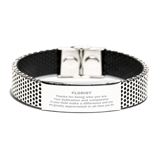Florist Silver Shark Mesh Stainless Steel Engraved Bracelet - Thanks for being who you are - Birthday Christmas Jewelry Gifts Coworkers Colleague Boss - Mallard Moon Gift Shop
