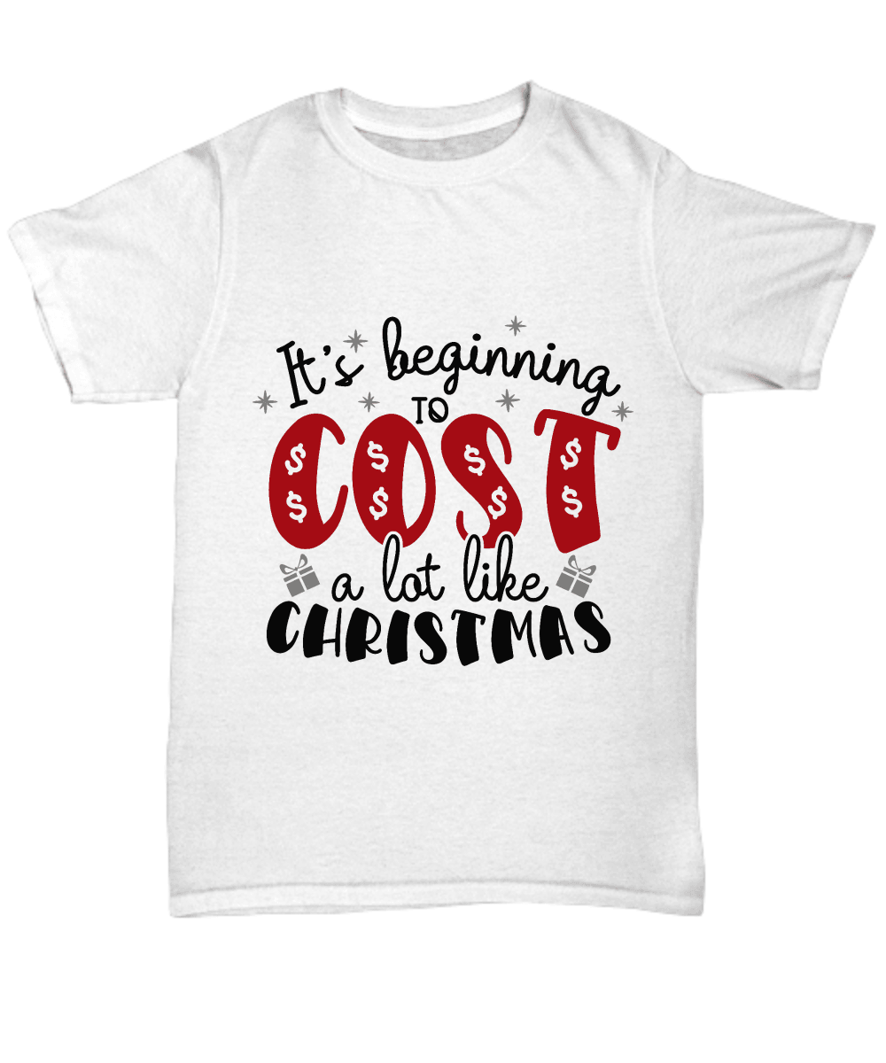 Funny Christmas Tee Shirt -It's Beginning to Cost a Lot Like Christmas - Mallard Moon Gift Shop