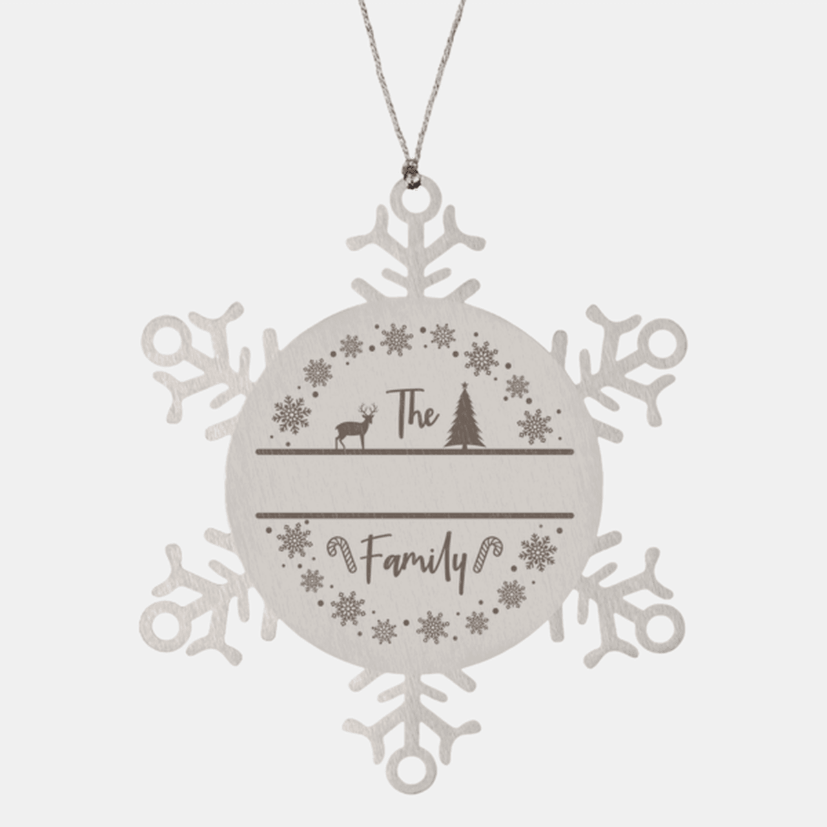 Personalized Family Name Laser Engraved Stainless Steel Snowflake Christmas Tree Ornament - Mallard Moon Gift Shop