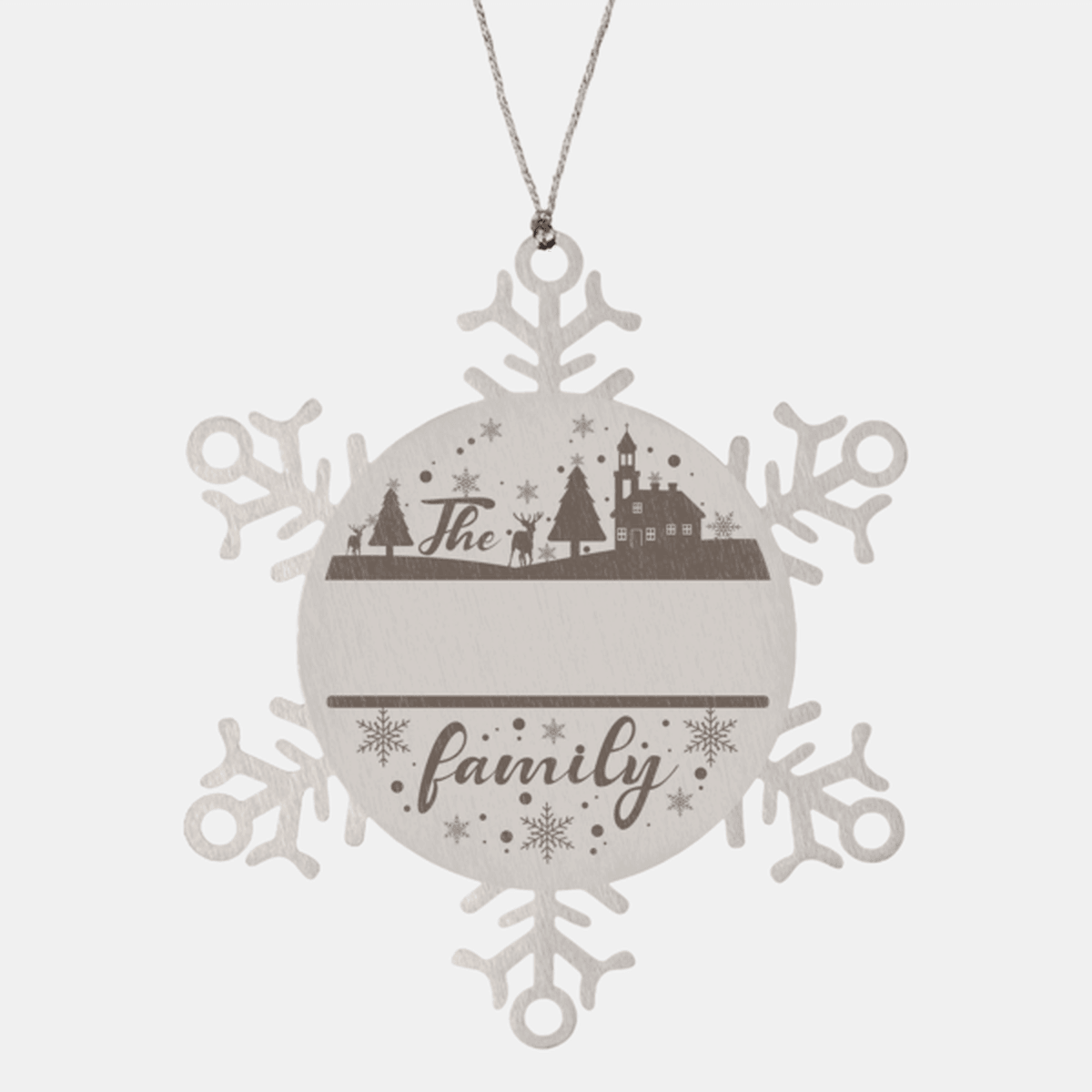 Personalized Family Name Christmas Laser Engraved Stainless Steel Snowflake Tree Ornament - Mallard Moon Gift Shop