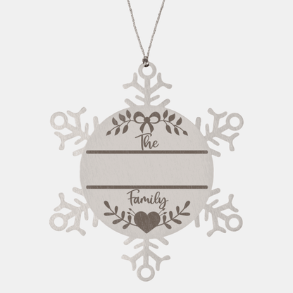 Personalized Family Name Laser Engraved Stainless Steel Snowflake Tree Ornament - Mallard Moon Gift Shop