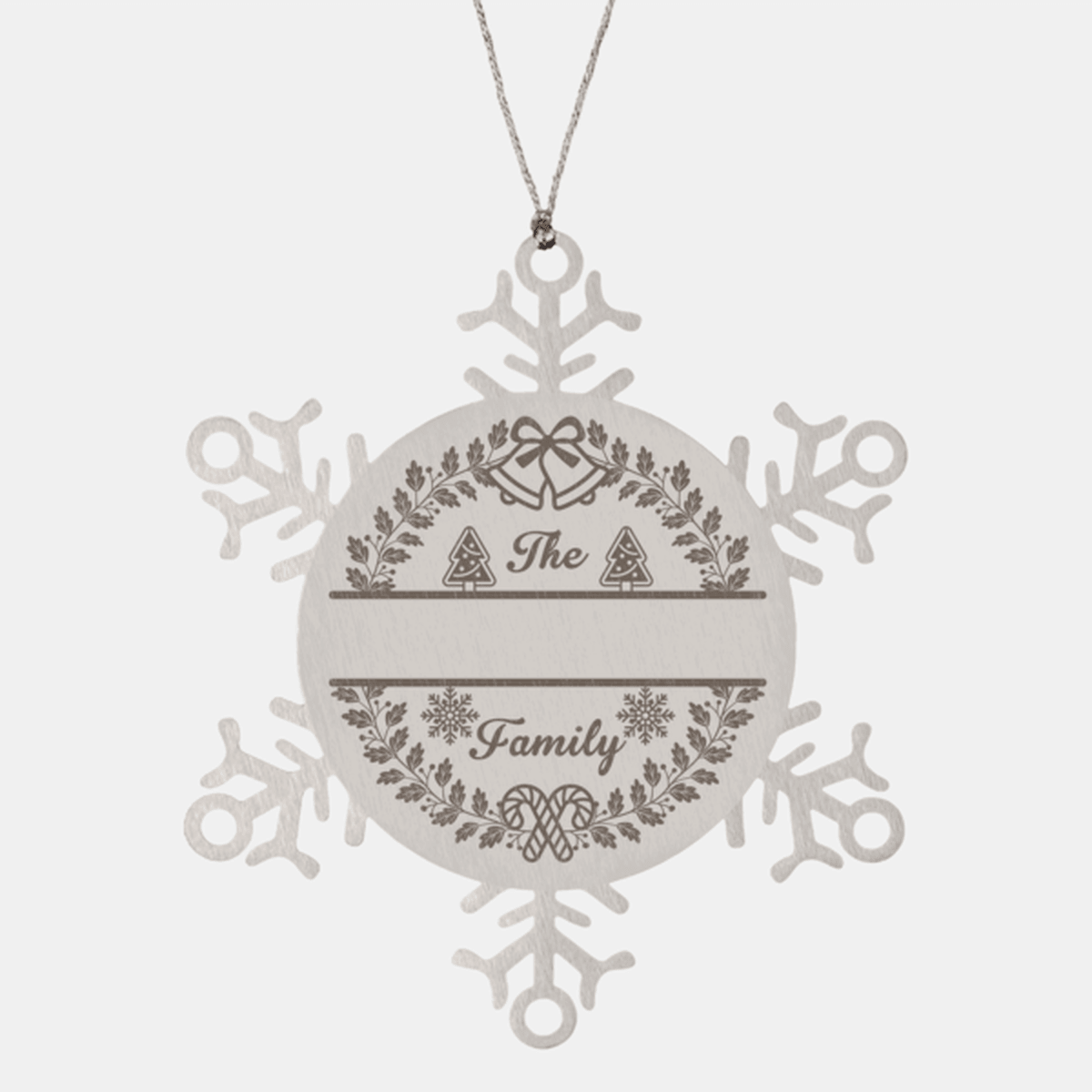 Personalized Snowflake Tree Ornament Family Name Laser Engraved Stainless Steel - Mallard Moon Gift Shop