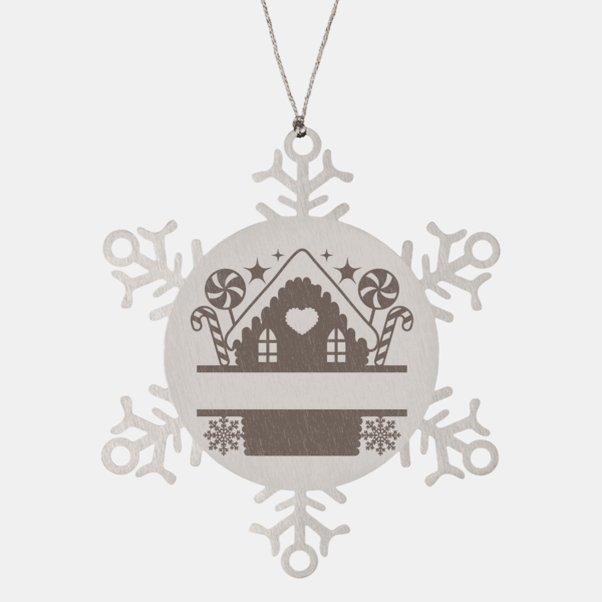 Personalized Snowflake Tree Ornament Family Name Laser Engraved Stainless Steel Gingerbread House - Mallard Moon Gift Shop