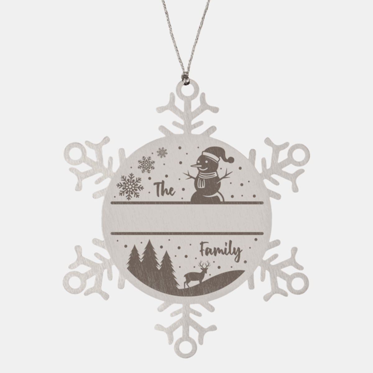 Personalized Snowflake Christmas Tree Ornament Family Name Laser Engraved Stainless Steel - Mallard Moon Gift Shop