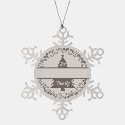 Personalized Snowflake Christmas Tree Ornament Family Name Laser Engraved Stainless Steel - Mallard Moon Gift Shop