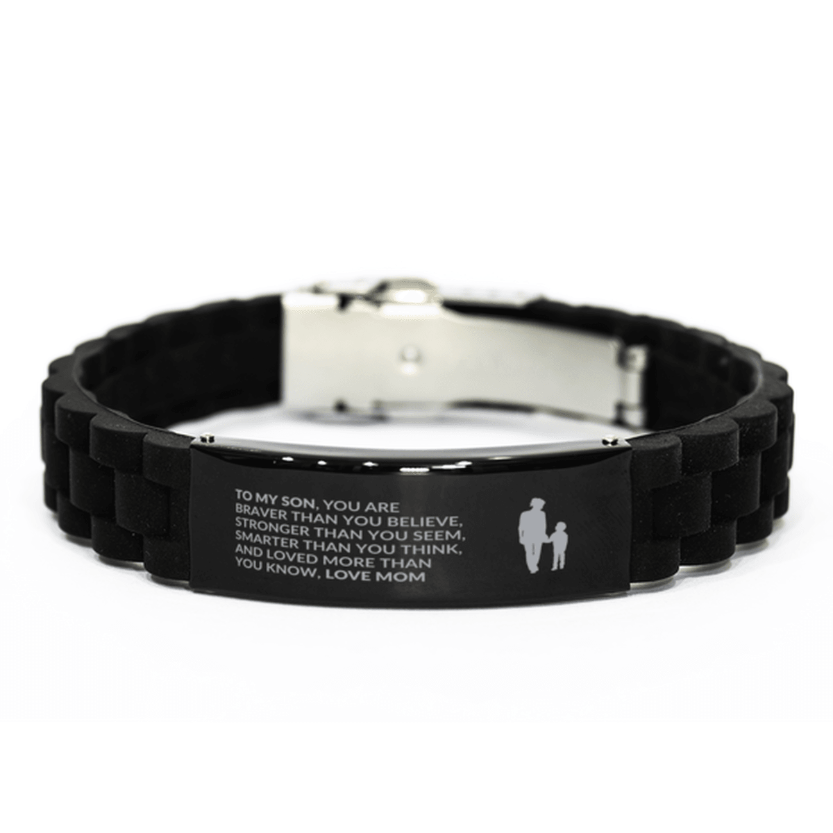 Gift for Son - Black Engraved Stainless Steel Bracelet - Mallard Moon Gift Shop