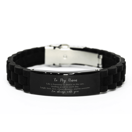 Nana Christmas Perfect Gifts, Nana Black Glidelock Clasp Bracelet, Motivational Nana Engraved Gifts, Birthday Gifts For Nana, To My Nana Life is learning to dance in the rain, finding good in each day. I'm always with you - Mallard Moon Gift Shop