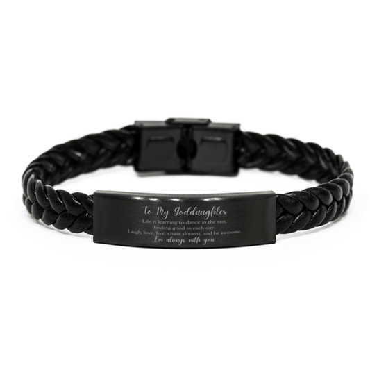 Goddaughter Christmas Perfect Gifts, Goddaughter Braided Leather Bracelet, Motivational Goddaughter Engraved Gifts, Birthday Gifts For Goddaughter, To My Goddaughter Life is learning to dance in the rain, finding good in each day. I'm always with you - Mallard Moon Gift Shop