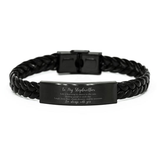 Stepbrother Christmas Perfect Gifts, Stepbrother Braided Leather Bracelet, Motivational Stepbrother Engraved Gifts, Birthday Gifts For Stepbrother, To My Stepbrother Life is learning to dance in the rain, finding good in each day. I'm always with you - Mallard Moon Gift Shop