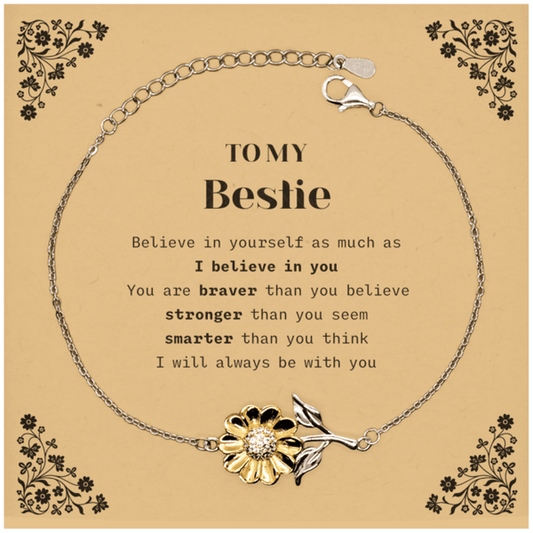 Bestie Sunflower Bracelet Gifts, To My Bestie You are braver than you believe, stronger than you seem, Inspirational Gifts For Bestie Card, Birthday, Christmas Gifts For Bestie Men Women - Mallard Moon Gift Shop