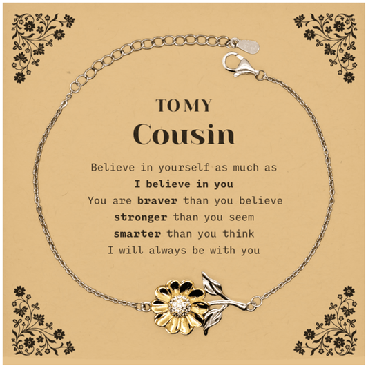 Cousin Sunflower Bracelet Gifts, To My Cousin You are braver than you believe, stronger than you seem, Inspirational Gifts For Cousin Card, Birthday, Christmas Gifts For Cousin Men Women - Mallard Moon Gift Shop
