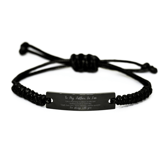 Father In Law Christmas Perfect Gifts, Father In Law Black Rope Bracelet, Motivational Father In Law Engraved Gifts, Birthday Gifts For Father In Law, To My Father In Law Life is learning to dance in the rain, finding good in each day. I'm always with you - Mallard Moon Gift Shop