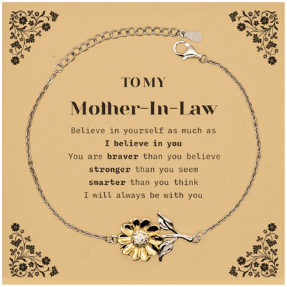 Mother-In-Law Sunflower Bracelet Gifts, To My Mother-In-Law You are braver than you believe, stronger than you seem, Inspirational Gifts For Mother-In-Law Card, Birthday, Christmas Gifts For Mother-In-Law Men Women - Mallard Moon Gift Shop