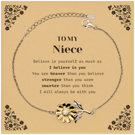 Niece Sunflower Bracelet Gifts, To My Niece You are braver than you believe, stronger than you seem, Inspirational Gifts For Niece Card, Birthday, Christmas Gifts For Niece Men Women - Mallard Moon Gift Shop