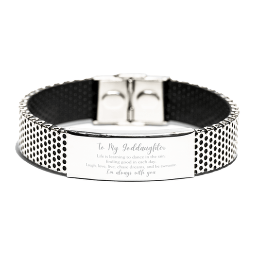 Goddaughter Christmas Perfect Gifts, Goddaughter Stainless Steel Bracelet, Motivational Goddaughter Engraved Gifts, Birthday Gifts For Goddaughter, To My Goddaughter Life is learning to dance in the rain, finding good in each day. I'm always with you - Mallard Moon Gift Shop