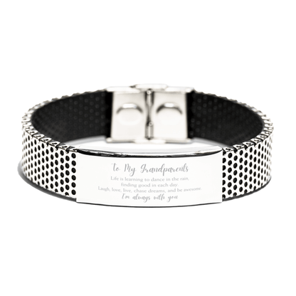 Grandparents Christmas Perfect Gifts, Grandparents Stainless Steel Bracelet, Motivational Grandparents Engraved Gifts, Birthday Gifts For Grandparents, To My Grandparents Life is learning to dance in the rain, finding good in each day. I'm always with you