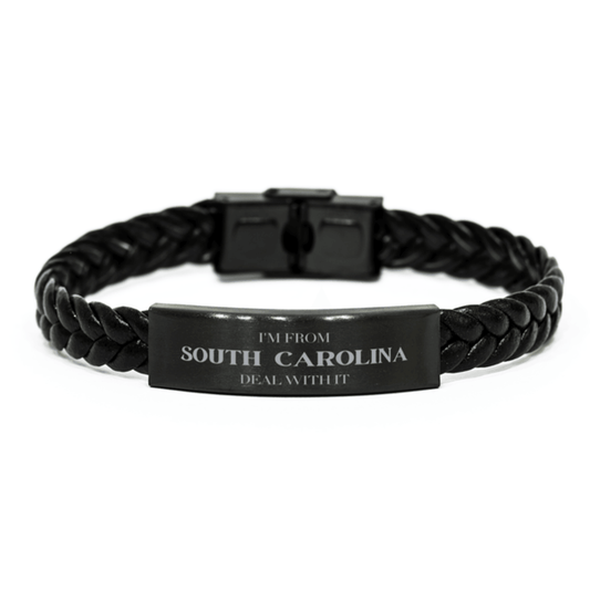 I'm from South Carolina, Deal with it, Proud South Carolina State Gifts, South Carolina Braided Leather Bracelet Gift Idea, Christmas Gifts for South Carolina People, Coworkers, Colleague - Mallard Moon Gift Shop