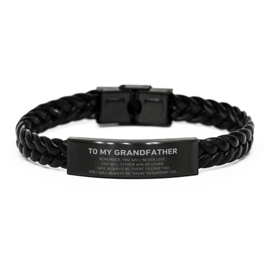 Grandfather Gifts, To My Grandfather Remember, you will never lose. You will either WIN or LEARN, Keepsake Braided Leather Bracelet For Grandfather Engraved, Birthday Christmas Gifts Ideas For Grandfather X-mas Gifts - Mallard Moon Gift Shop