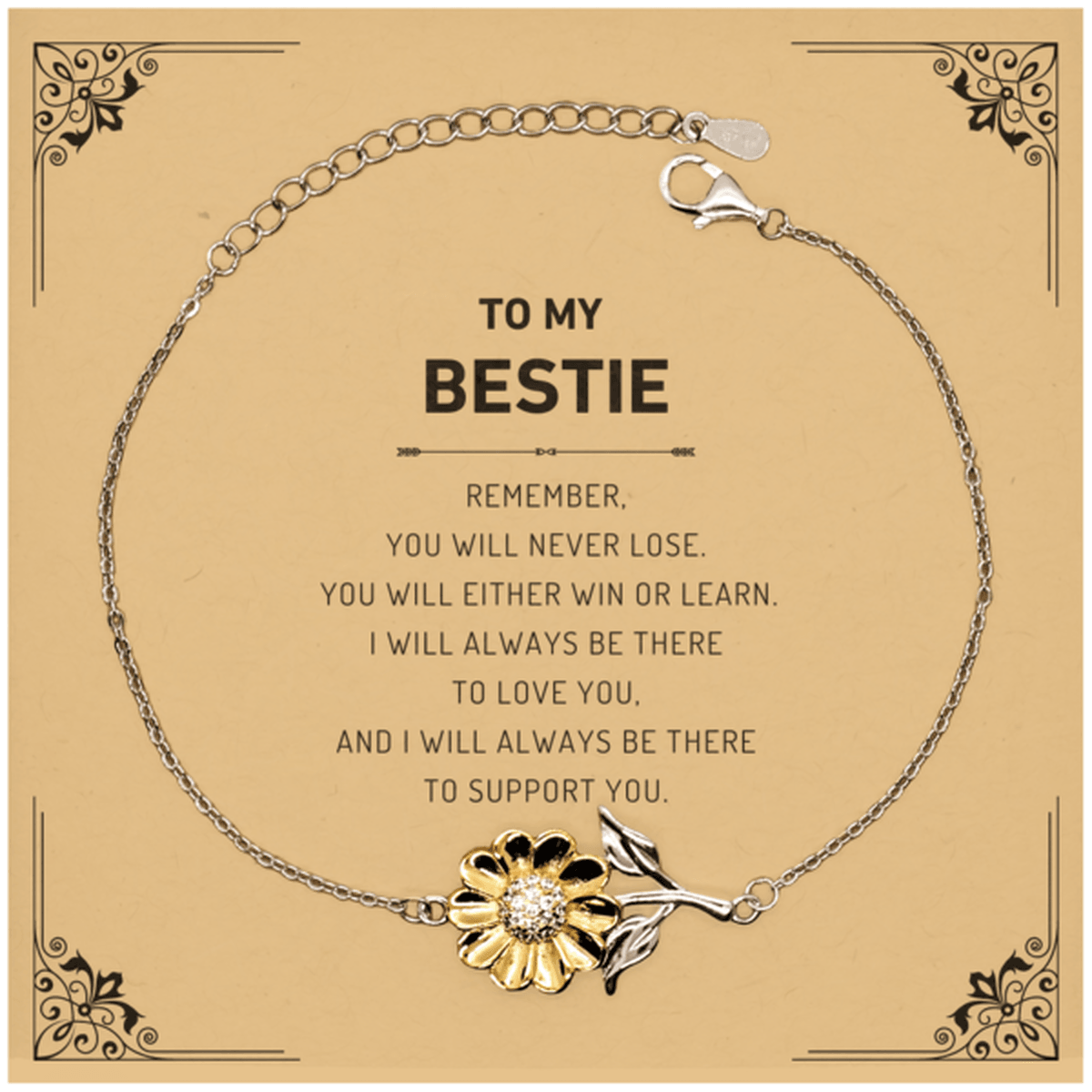 Bestie Gifts, To My Bestie Remember, you will never lose. You will either WIN or LEARN, Keepsake Sunflower Bracelet For Bestie Card, Birthday Christmas Gifts Ideas For Bestie X-mas Gifts - Mallard Moon Gift Shop