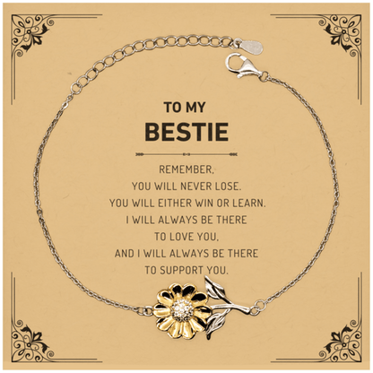 Bestie Gifts, To My Bestie Remember, you will never lose. You will either WIN or LEARN, Keepsake Sunflower Bracelet For Bestie Card, Birthday Christmas Gifts Ideas For Bestie X-mas Gifts - Mallard Moon Gift Shop