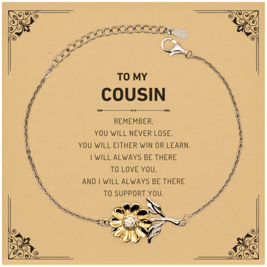 Cousin Gifts, To My Cousin Remember, you will never lose. You will either WIN or LEARN, Keepsake Sunflower Bracelet For Cousin Card, Birthday Christmas Gifts Ideas For Cousin X-mas Gifts - Mallard Moon Gift Shop