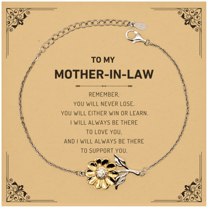 Mother-In-Law Gifts, To My Mother-In-Law Remember, you will never lose. You will either WIN or LEARN, Keepsake Sunflower Bracelet For Mother-In-Law Card, Birthday Christmas Gifts Ideas For Mother-In-Law X-mas Gifts - Mallard Moon Gift Shop