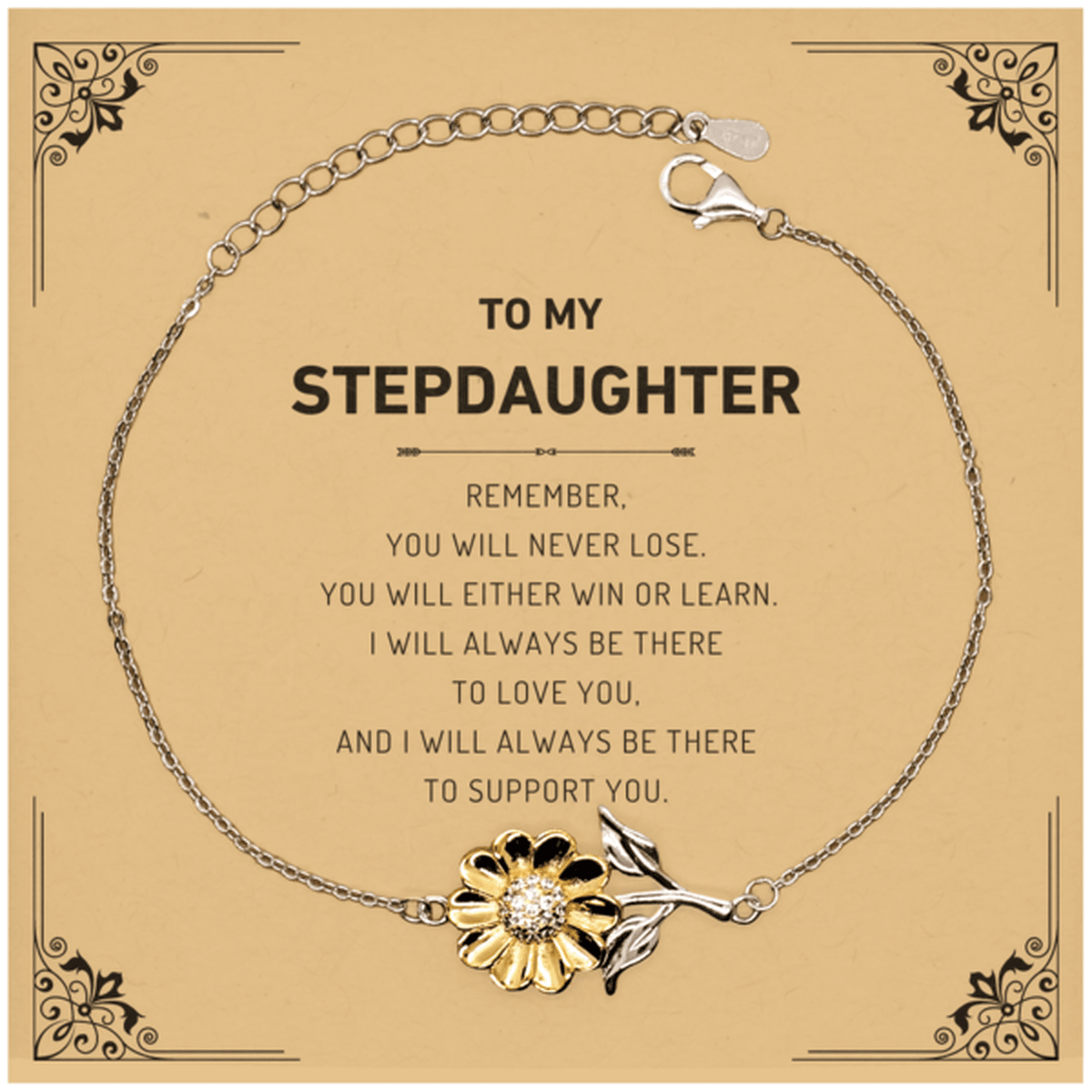 Stepdaughter Gifts, To My Stepdaughter Remember, you will never lose. You will either WIN or LEARN, Keepsake Sunflower Bracelet For Stepdaughter Card, Birthday Christmas Gifts Ideas For Stepdaughter X-mas Gifts - Mallard Moon Gift Shop