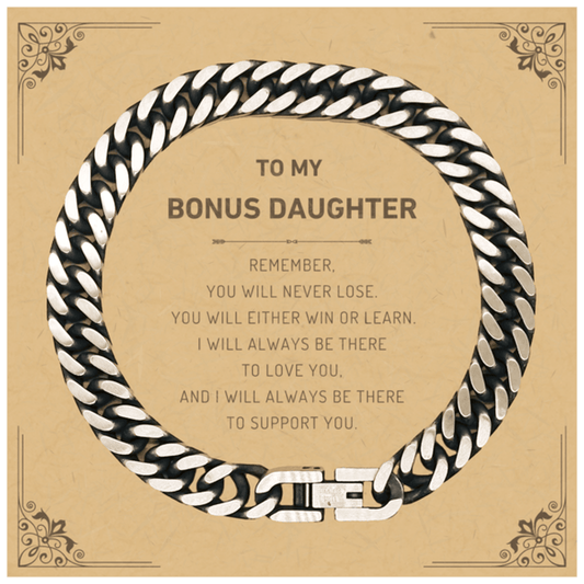 Bonus Daughter Gifts, To My Bonus Daughter Remember, you will never lose. You will either WIN or LEARN, Keepsake Cuban Link Chain Bracelet For Bonus Daughter Card, Birthday Christmas Gifts Ideas For Bonus Daughter X-mas Gifts - Mallard Moon Gift Shop