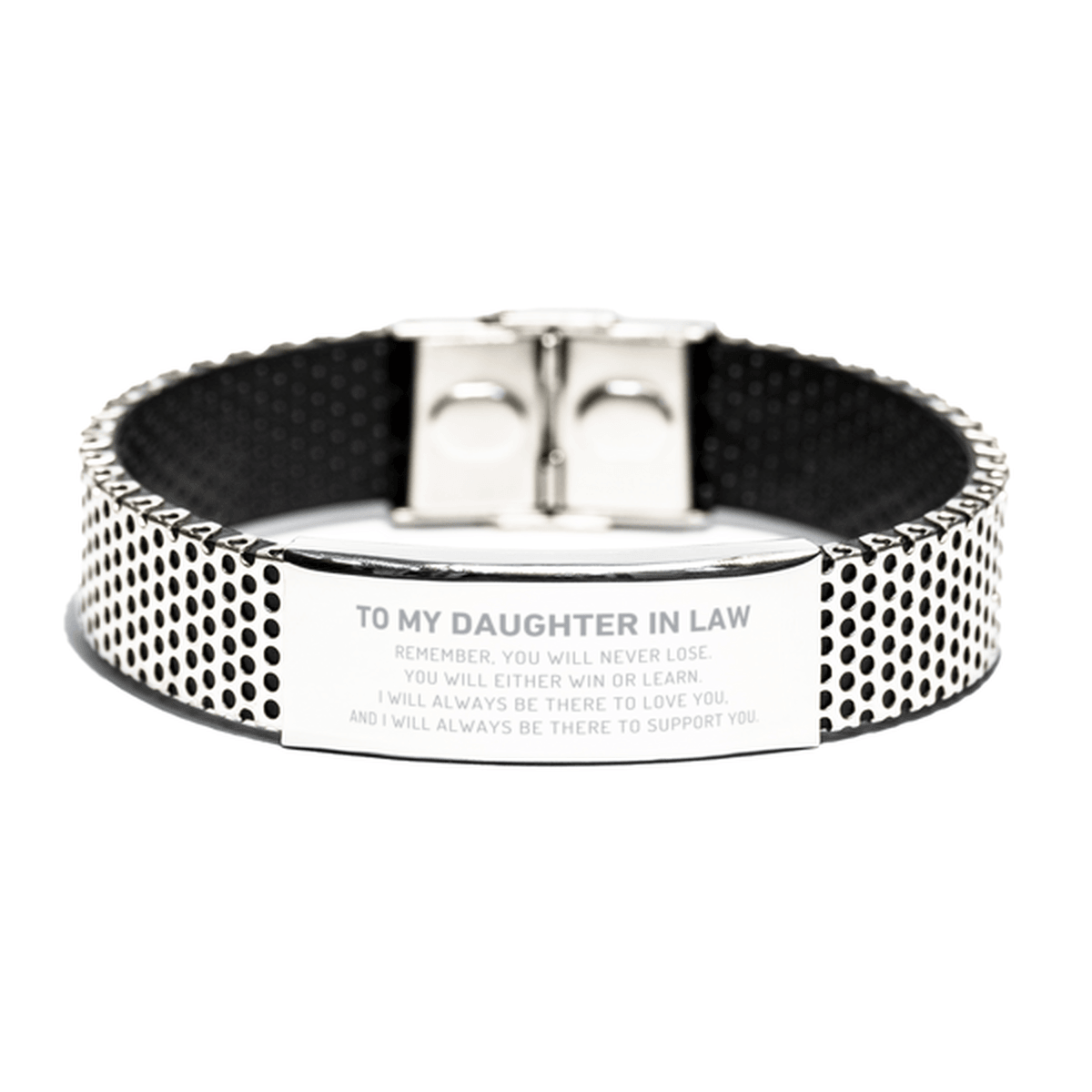Daughter In Law Gifts, To My Daughter In Law Remember, you will never lose. You will either WIN or LEARN, Keepsake Stainless Steel Bracelet For Daughter In Law Engraved, Birthday Christmas Gifts Ideas For Daughter In Law X-mas Gifts