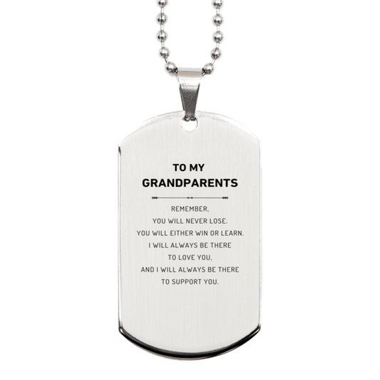 Grandparents Gifts, To My Grandparents Remember, you will never lose. You will either WIN or LEARN, Keepsake Silver Dog Tag For Grandparents Engraved, Birthday Christmas Gifts Ideas For Grandparents X-mas Gifts - Mallard Moon Gift Shop