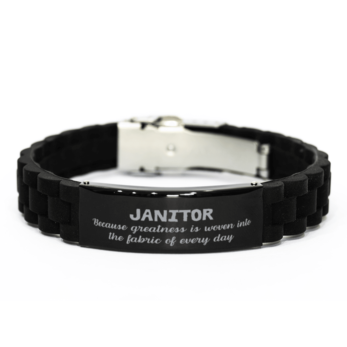 Sarcastic Janitor Black Glidelock Clasp Bracelet Gifts, Christmas Holiday Gifts for Janitor Birthday, Janitor: Because greatness is woven into the fabric of every day, Coworkers, Friends - Mallard Moon Gift Shop