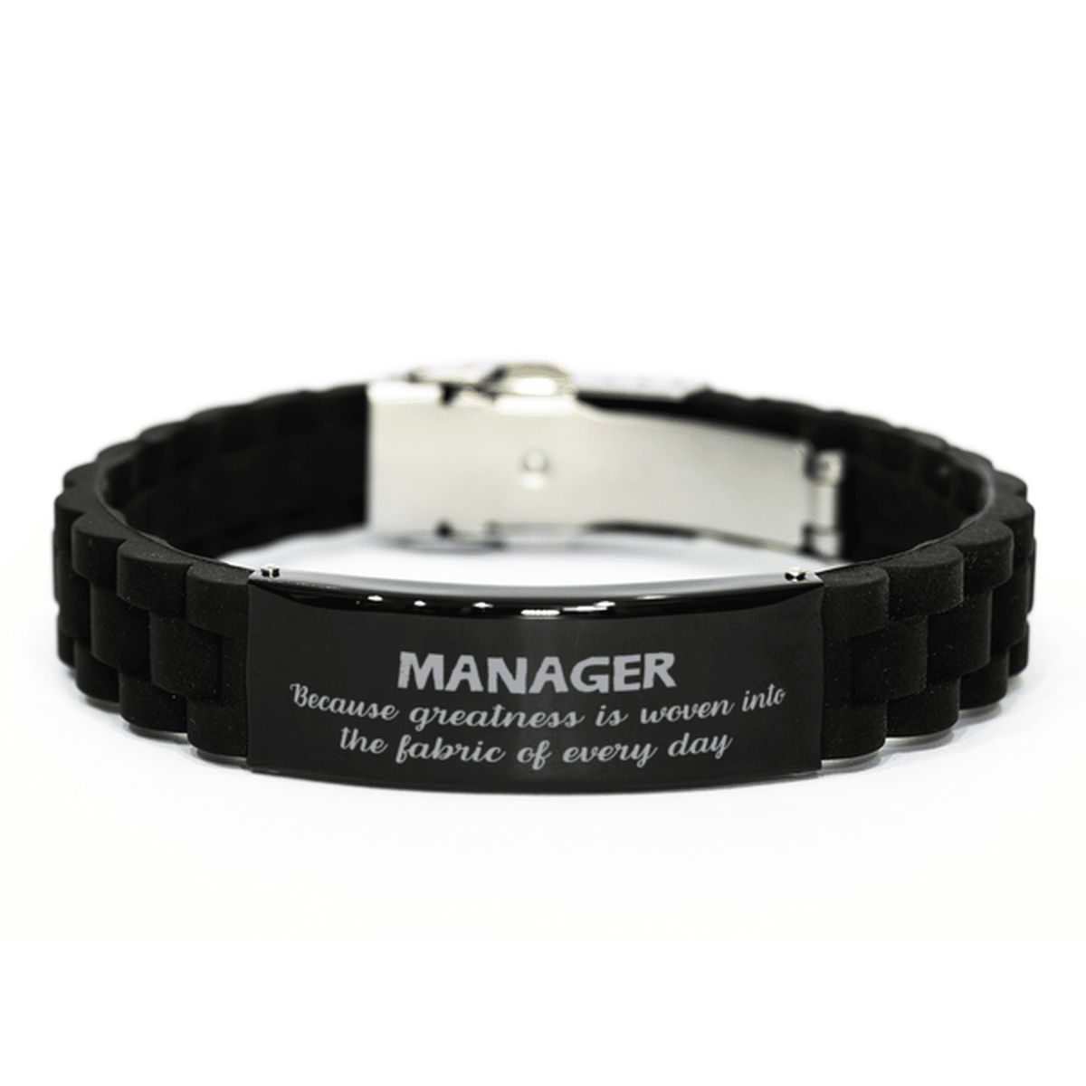 Sarcastic Manager Black Glidelock Clasp Bracelet Gifts, Christmas Holiday Gifts for Manager Birthday, Manager: Because greatness is woven into the fabric of every day, Coworkers, Friends - Mallard Moon Gift Shop