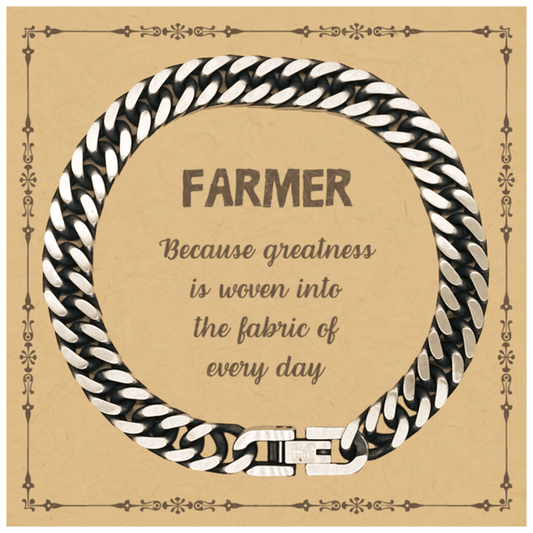Sarcastic Farmer Cuban Link Chain Bracelet Gifts, Christmas Holiday Gifts for Farmer Birthday Message Card, Farmer: Because greatness is woven into the fabric of every day, Coworkers, Friends - Mallard Moon Gift Shop