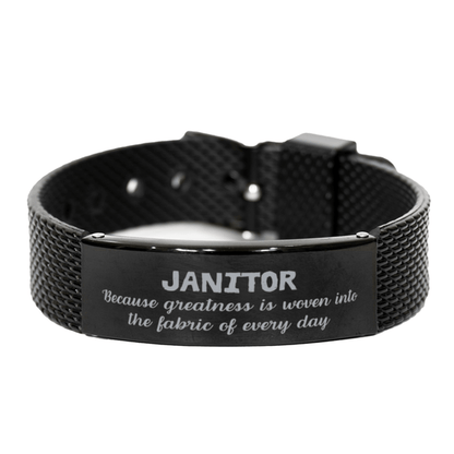 Sarcastic Janitor Black Shark Mesh Bracelet Gifts, Christmas Holiday Gifts for Janitor Birthday, Janitor: Because greatness is woven into the fabric of every day, Coworkers, Friends - Mallard Moon Gift Shop