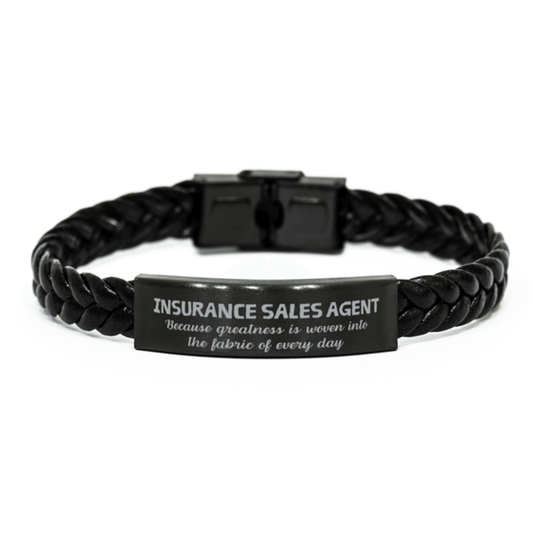 Sarcastic Insurance Sales Agent Braided Leather Bracelet Gifts, Christmas Holiday Gifts for Insurance Sales Agent Birthday, Insurance Sales Agent: Because greatness is woven into the fabric of every day, Coworkers, Friends - Mallard Moon Gift Shop