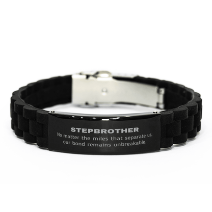 Stepbrother Long Distance Relationship Gifts, No matter the miles that separate us, Cute Love Black Glidelock Clasp Bracelet For Stepbrother, Birthday Christmas Unique Gifts For Stepbrother - Mallard Moon Gift Shop