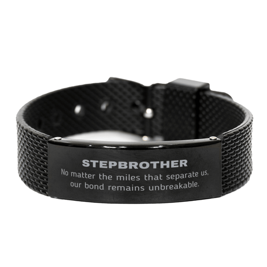 Stepbrother Long Distance Relationship Gifts, No matter the miles that separate us, Cute Love Black Shark Mesh Bracelet For Stepbrother, Birthday Christmas Unique Gifts For Stepbrother - Mallard Moon Gift Shop