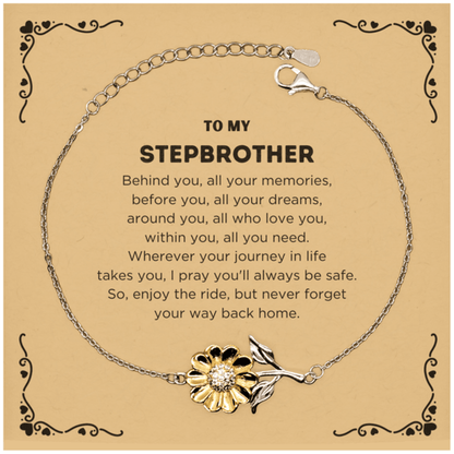 To My Stepbrother Gifts, Inspirational Stepbrother Sunflower Bracelet, Sentimental Birthday Christmas Unique Gifts For Stepbrother Behind you, all your memories, before you, all your dreams, around you, all who love you, within you, all you need