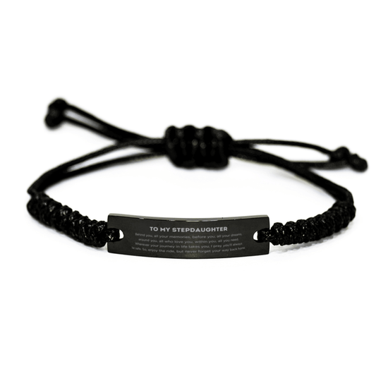 To My Stepdaughter Gifts, Inspirational Stepdaughter Black Rope Bracelet, Sentimental Birthday Christmas Unique Gifts For Stepdaughter Behind you, all your memories, before you, all your dreams, around you, all who love you, within you, all you need - Mallard Moon Gift Shop