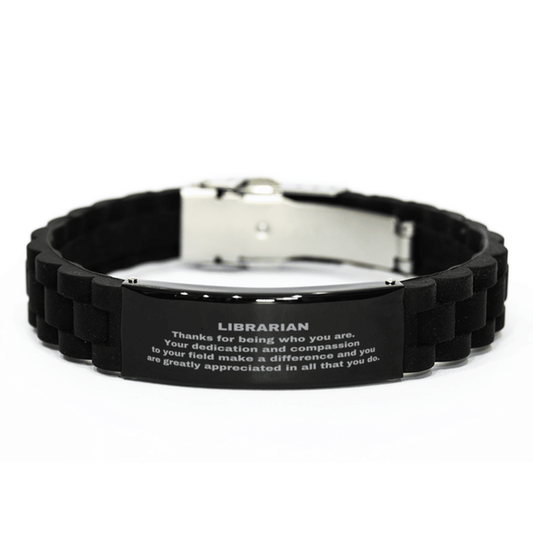 Librarian Black Glidelock Clasp Engraved Bracelet - Thanks for being who you are - Birthday Christmas Jewelry Gifts Coworkers Colleague Boss