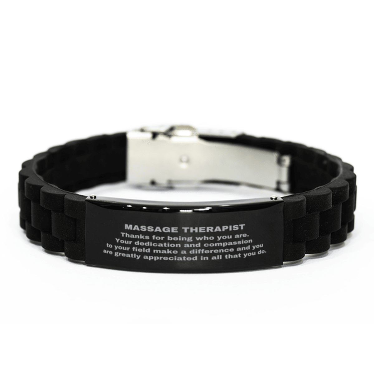 Massage Therapist Black Glidelock Clasp Engraved Bracelet - Thanks for being who you are - Birthday Christmas Jewelry Gifts Coworkers Colleague Boss